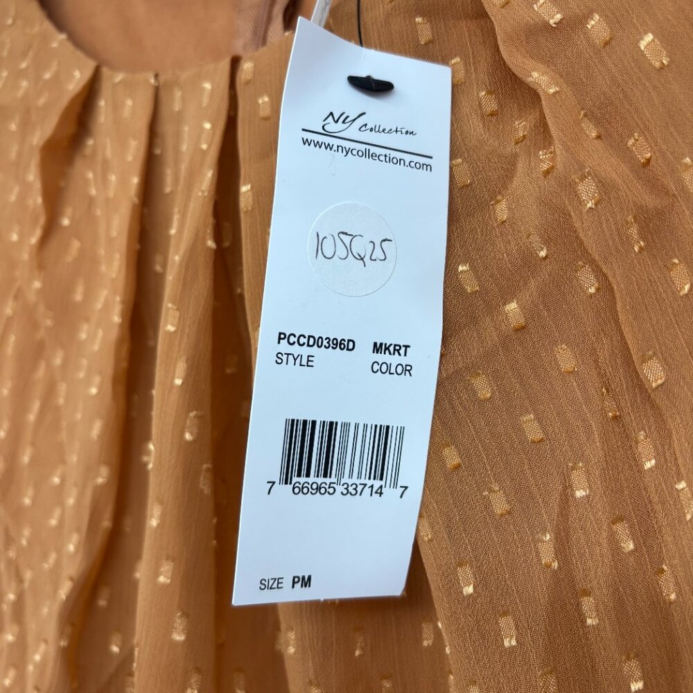 NY Collection Women Short Sleeve Belted Swiss Dot Dress Meerkat Rectangle PM NWT - Picture 7 of 8